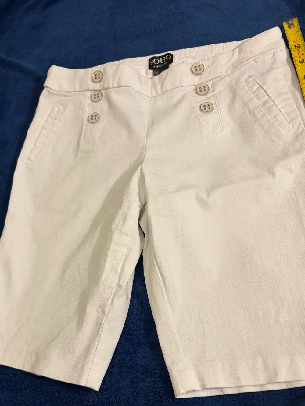 Soho White Sailor-Style Button Front Shorts
